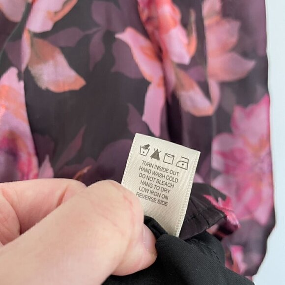 THIRTY THIRTY LA Plum Purple Pink Floral Shiny Square Neck 3/4 Sleeve Blouse S - Picture 11 of 14